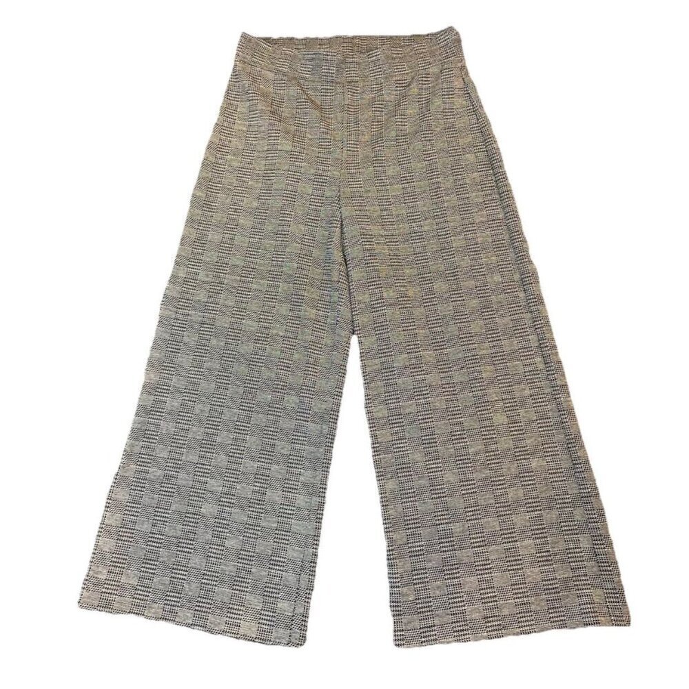 Joseph Ribkoff Wide Leg Crop Pants Stretch Pull On Black White Houndstooth 10